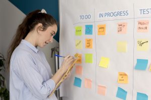 adult woman presenting business plan