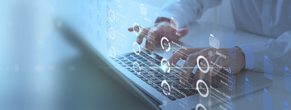 Business developer hand using Kanban board framework on virtual
