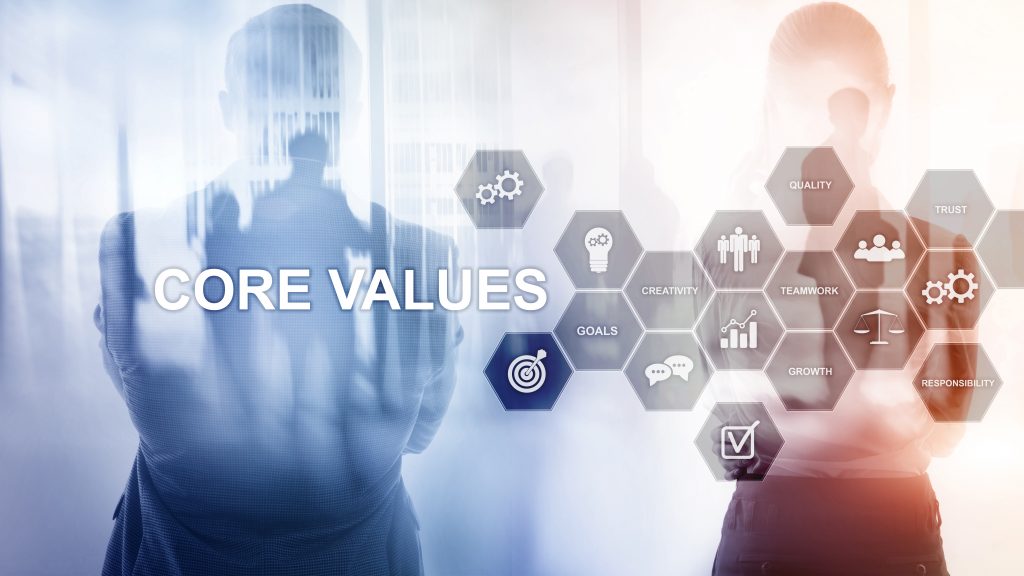 Core values concept on virtual screen. Business and finance solutions.