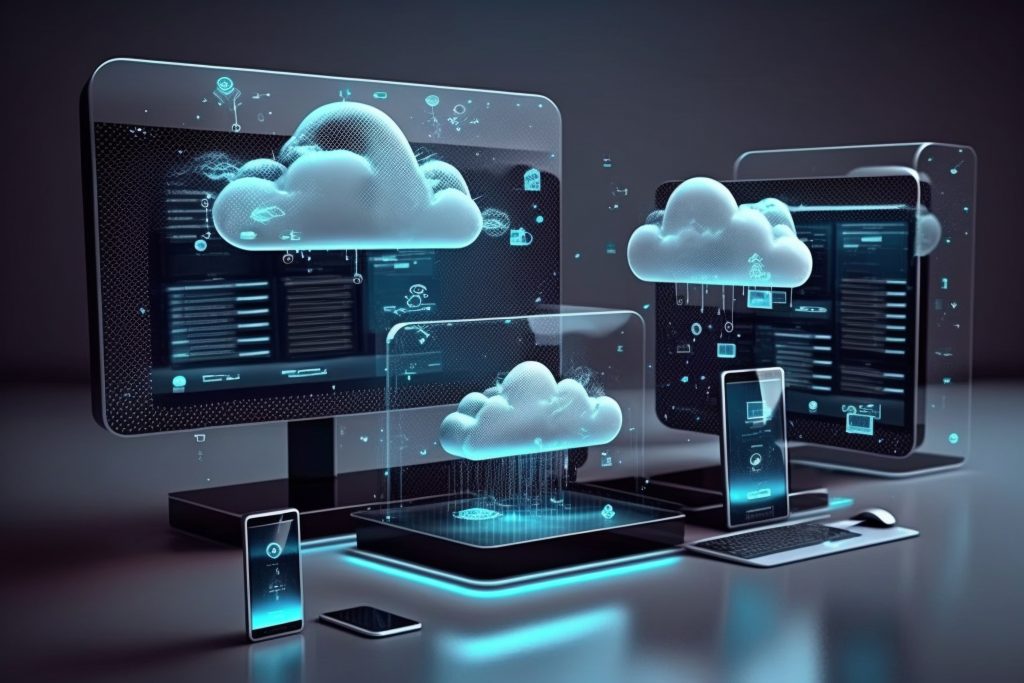 3d cloud computing hosting technology with electronic devices 1
