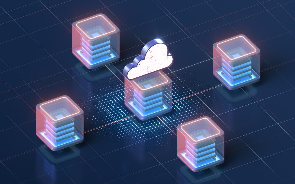 Block chains and cloud computing, 3d rendering.