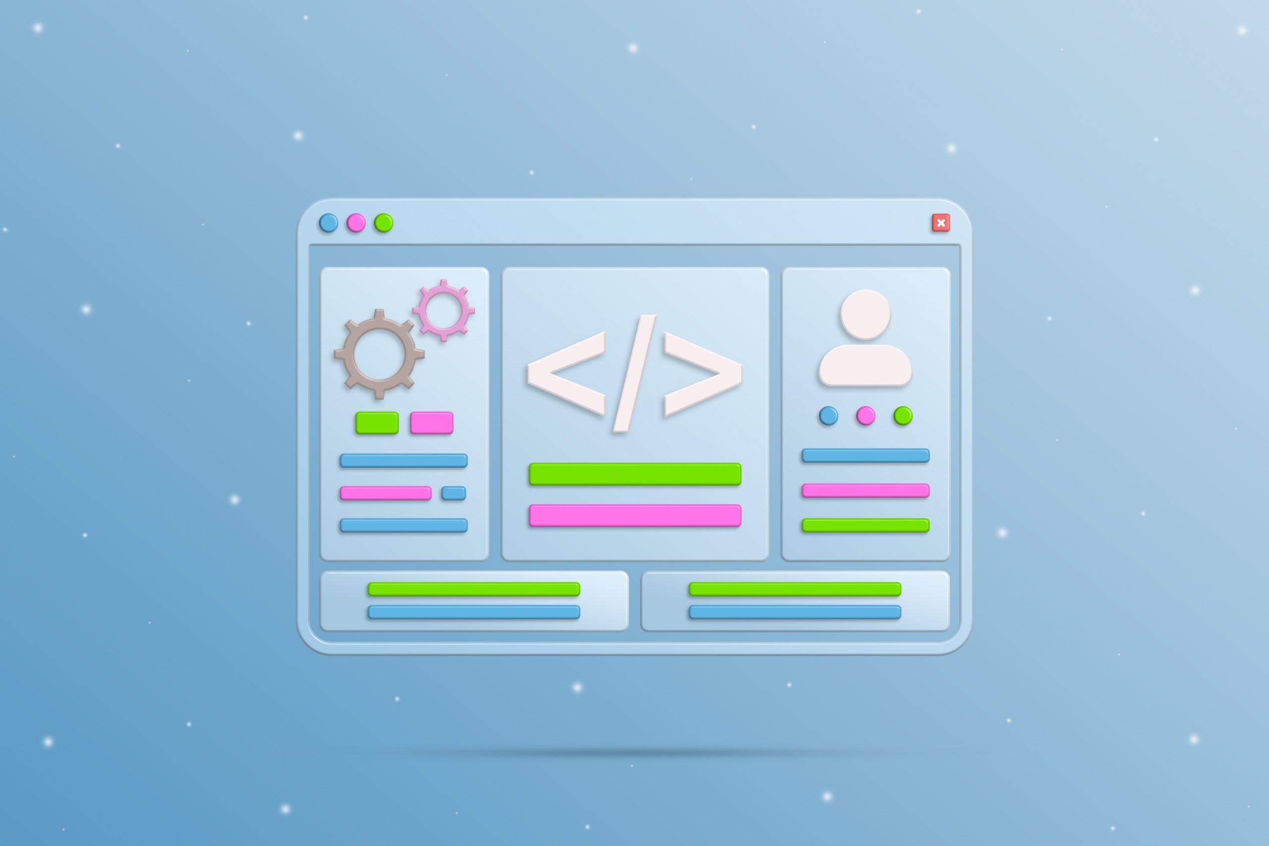 browser window with programming icon elements 3d