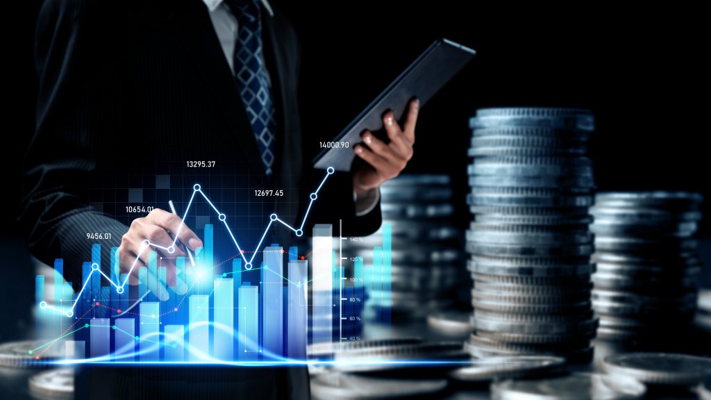 Businessman working with digital finance business graph of perceptive technology