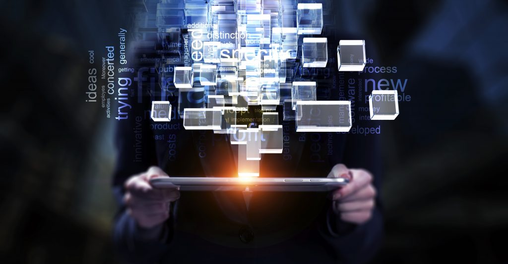 Glowing cubes. Innovation and creativity concept