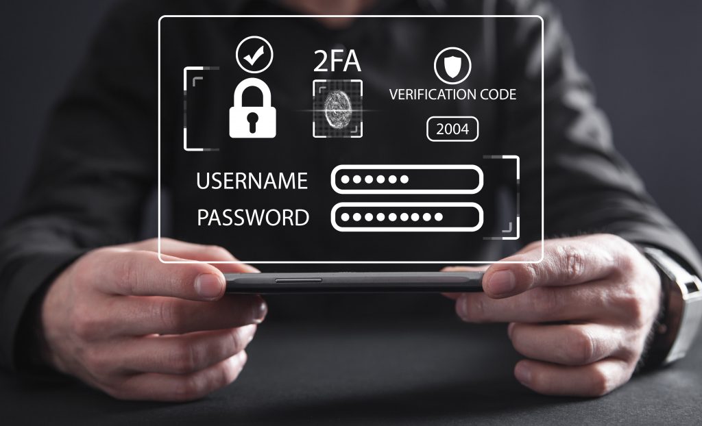 Two factor authentication 2FA security. Personal data security