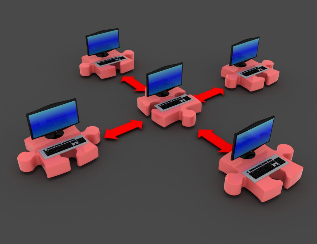 3D illustration of Laptop in puzzles
