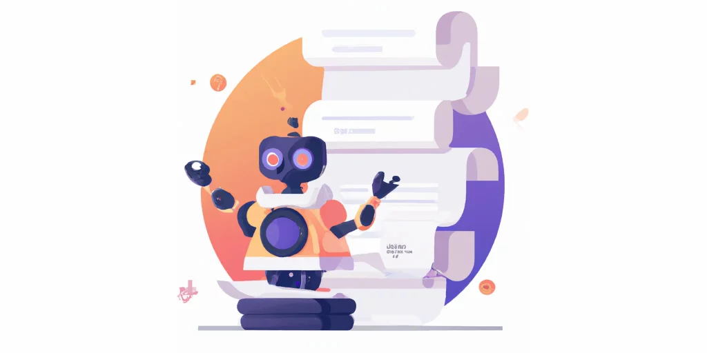 a robot and stack of papers in flat illustration style with gradients and white background compressed ff36c4b0 3bee 4dff b3f4 55c2d87746f0