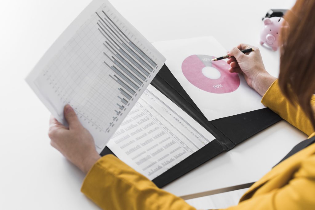 close up business woman analysis process