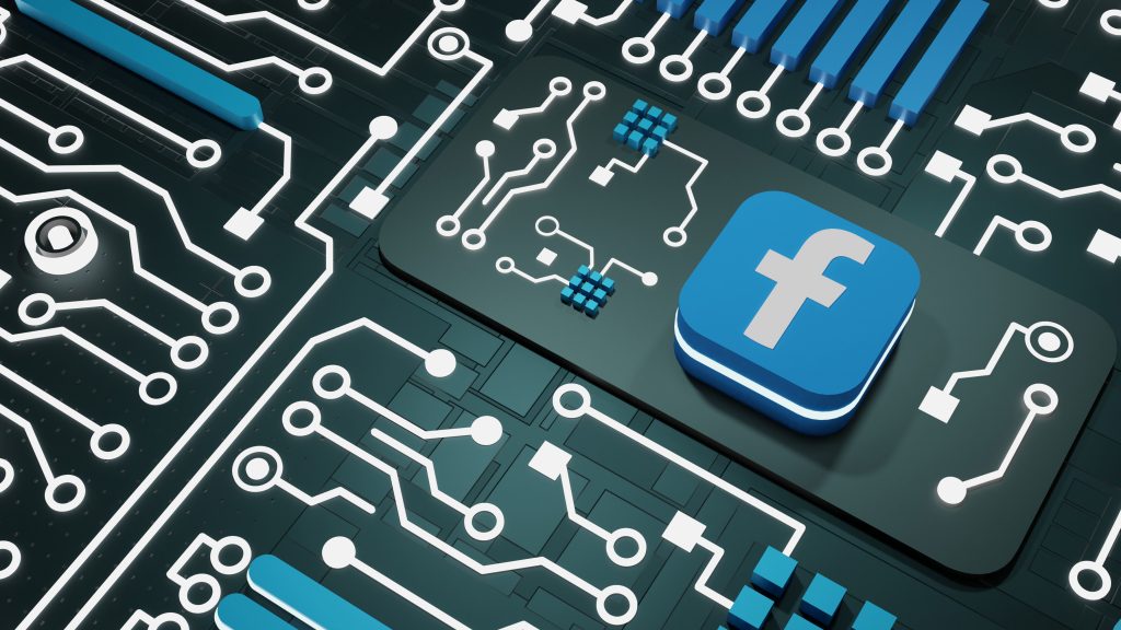 facebooksocial media with neon light circuits background