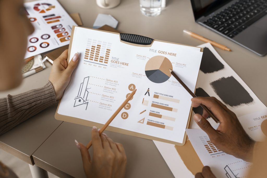 high angle colleagues working together