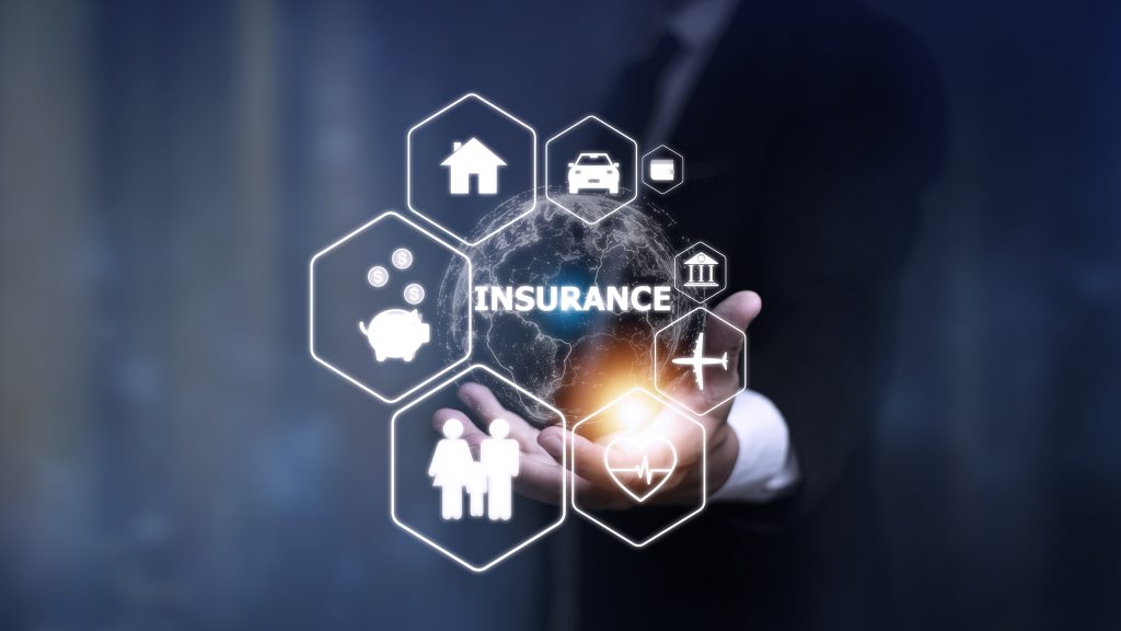 Online insurance on virtual screen. Life, car, property, health