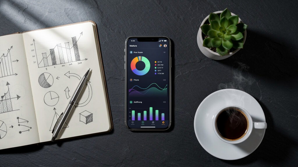 AI-Driven Crypto - Smartphone displaying AI crypto portfolio dashboard with analytics