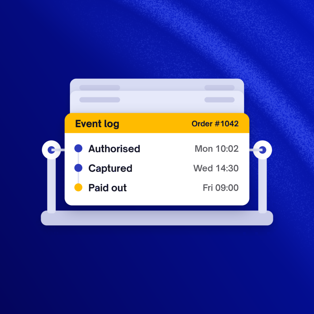 UAE checkout: an order event log from authorised to captured to paid out, illustrated