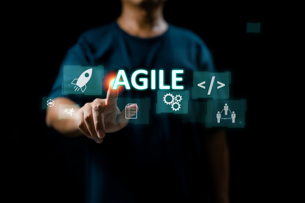 The agile development methodology is presented on a virtual scre