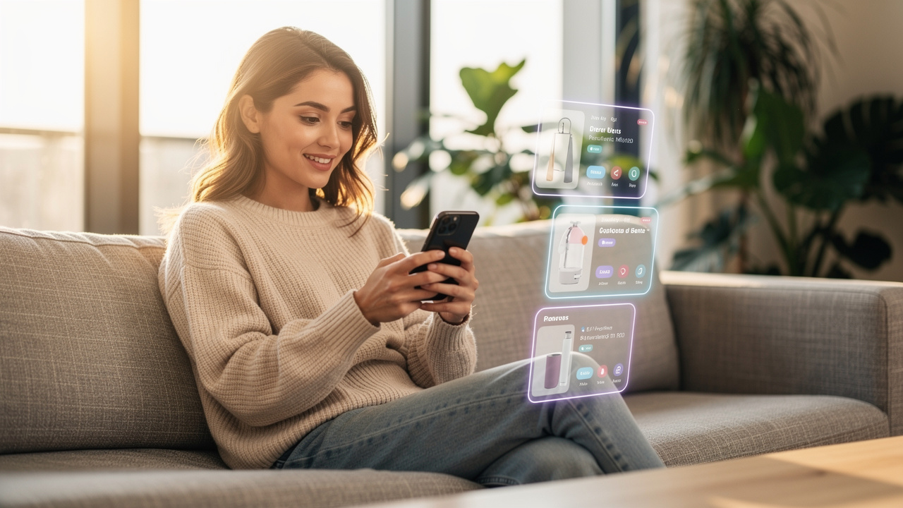 Customer receiving personalized AI product recommendations on smartphone