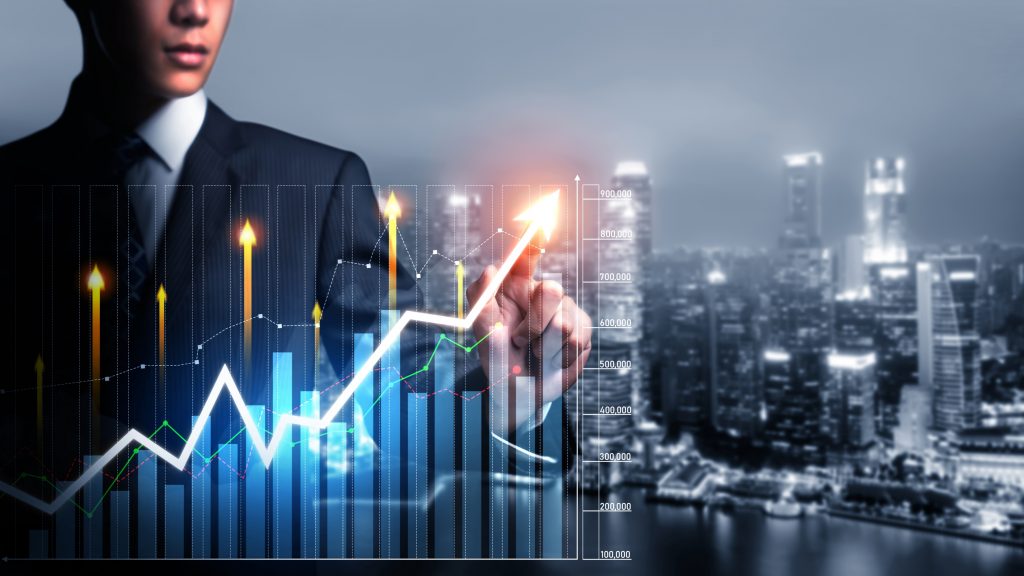 Businessman working with digital finance business graph of perceptive technology