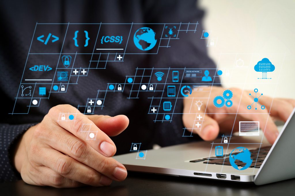 close up of businessman hand working with laptop computer in mod