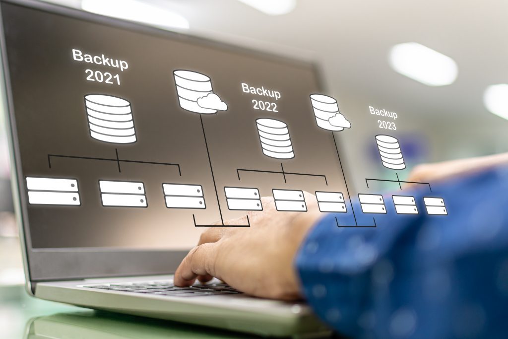 Database administrators backup company and customer data. The co