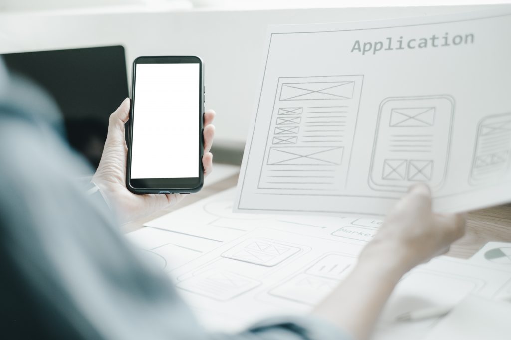 Mockup image of ux graphic designer creative smartphone applicat