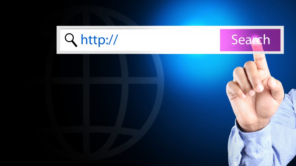 man hand pressing search button