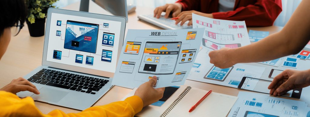 panorama banner startup company employee planning user interface synergic