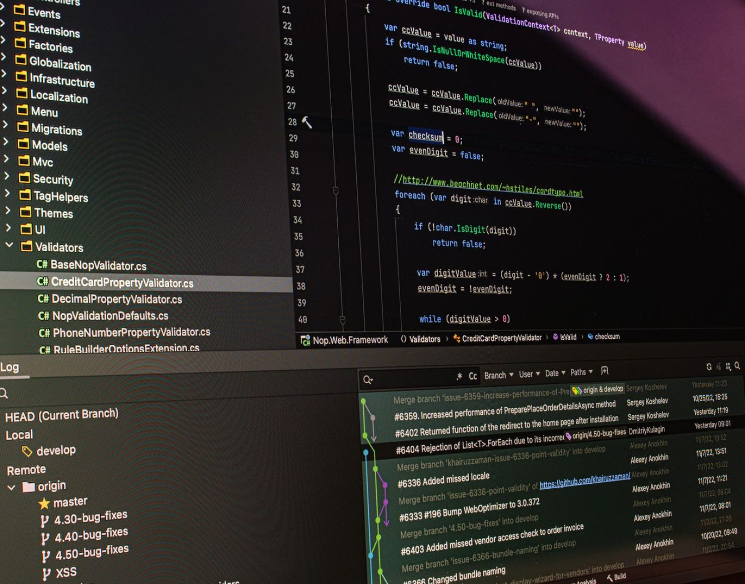 Git commit history in an IDE, showing which disadvantages of Medusa.js version 2 actually fixed